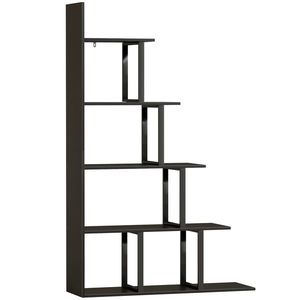 HOMCOM Etajeră bibliotecă separator de încăpere stil industrial în scară 5 rafturi 102 x 30 x 160 cm coloris negru | Aosom Romania imagine