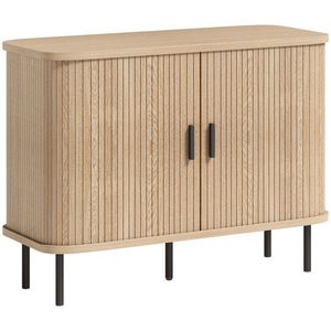 HOMCOM Bufet pentru living, corp de depozitare cu 2 uși culisante tambur cu lamele și 4 compartimente, stejar | Aosom Romania imagine