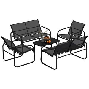 Outsunny Set de Mobilier de Grădină din 5 Piese, cu 2 Canapele, 2 Fotolii și o Măsuță de Cafea, 111x70x75 cm, Negru | Aosom Romania imagine