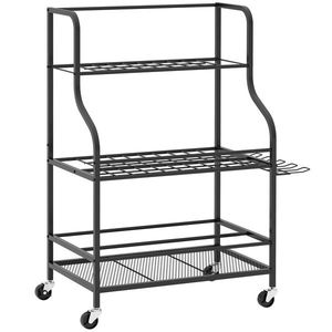 Outsunny Organizator de unelte de grădină, suport pentru unelte de grădină cu 54 de locuri și 5 cârlige din oțel pe roți, 3 niveluri negru | Aosom Romania imagine