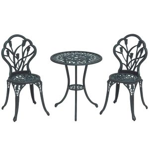 Outsunny Set Mobilier de Grădină 2 Locuri 2 Scaune + Masă Rotundă Fontă de Aluminiu Imitație Fier Forjat Verde | Aosom Romania imagine
