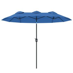 Outsunny Umbrelă de soare, umbrelă de grădină, înclinabilă, cu manivelă, capotă de ventilație, Polyester+Stahl, Marineblau, 295 x 152 cm | Aosom Romania imagine