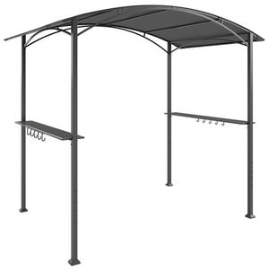 Outsunny Gazebo pentru Grătar 2.5x1.5 m, Pergolă pentru Grătar cu 2 Rafturi Laterale și Cârlige, Cadru din Oțel și Acoperiș din Poliester pentru Grădină, Gri Închis | Aosom Romania imagine