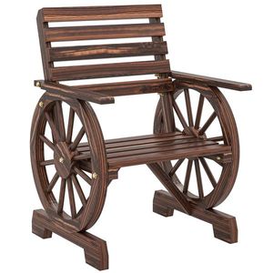 Outsunny Bancă de Grădină din Lemn cu Șipci 1 Loc, Scaun de Exterior cu Cotiere și Roată, Fotoliu Masiv, Șezut Spațios, Spătar Înclinat, Grădină, Curte, Verandă, Carbonizat | Aosom Romania imagine