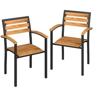 Outsunny Set de 2 Scaune Empilabile de Exterior din Lemn cu Finisaj Natural | Aosom Romania imagine