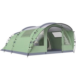 Outsunny Cort Mare Multi-Cameră pentru 2-4 Persoane, cu Ferestre și Verandă, Verde | Aosom Romania imagine