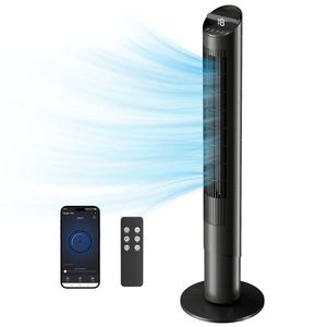 HOMCOM Ventilator de Coloană 116 cm, ventilator WiFi cu aplicație de control, dormitor, culoare neagră | Aosom Romania imagine