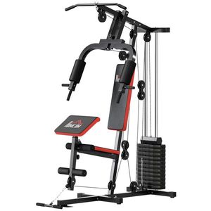 HOMCOM Power Tower Stație Fitness Greutăți 65kg, 135x103x210cm, Negru Roșu | Aosom Romania imagine