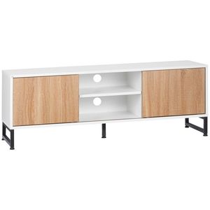 HOMCOM Suport TV pentru modele de pana la 50" Max, PAL modern si suport TV din otel cu 2 rafturi deschise si 2 dulapuri inchise, 120x39, 5x45cm | Aosom Romania imagine