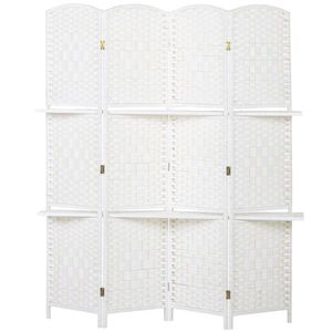 HOMCOM Paravan separator de cameră 4 panouri 160 x170 cm cu 2 rafturi, pliabil, din lemn | Aosom Romania imagine