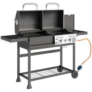 Outsunny Grill Gaz-Cărbune, 3 Arzătoare 7kW, Negru | Aosom Romania imagine