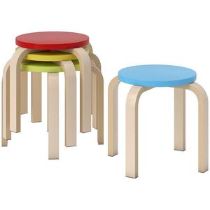 HOMCOM 4 Scaune de Bucătărie Empilabile cu tampoane de picior din fetru, Lemn stratificat de mesteacăn, lăcuit, Multicolor | Aosom Romania imagine