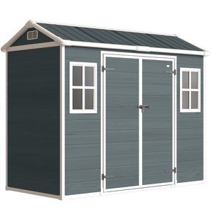 Outsunny Magazie pentru scule 2, 77 m², magazie cu aspect lemn 2 ferestre ușă dublă ventilație pardoseală încuietoare mănuși | Aosom Romania imagine