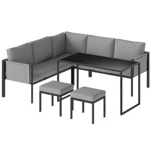 Outsunny Set mobilier de grădină Canapea colț exterior 6 piese Perne 10cm Masă înaltă și 2 taburete Gri | Aosom Romania imagine