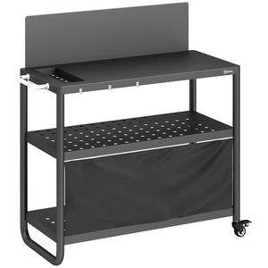 Outsunny Căruț pentru grătar Servantă de grădină mobilă cu paravânt 3 niveluri husă Oxford 100x46x110cm Negru | Aosom Romania imagine