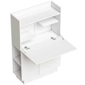 HOMCOM Birou pliant pentru calculator, birou pentru calculator cu blat rabatabil, rafturi și dulap, 80x30x128cm, alb | Aosom Romania imagine