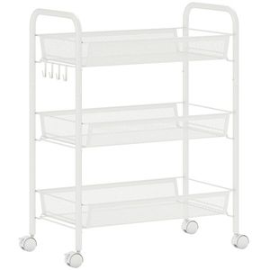 HOMCOM Cărucior cu 3 niveluri cu coșuri etajeră pe roți cărucior de depozitare mobil 45 x 26, 5 x 63 cm alb | Aosom Romania imagine