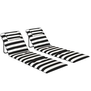 Outsunny Set de 2 șezlonguri de plajă cu tetieră căptușită, din metal și material Oxford, 150x50x2 cm, Gri și Alb | Aosom Romania imagine