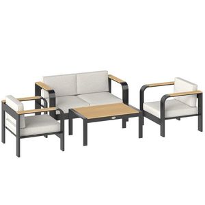 Outsunny Set mobilier grădină din aluminiu, grup de șezut pentru 4 persoane, rezistent la apă, extra-adânc, cu canapea 2 locuri, 2 fotolii, măsuță laterală | Aosom Romania imagine