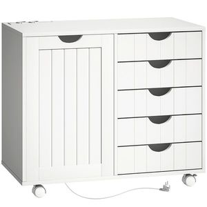 HOMCOM Mobilier pentru imprimantă cu stație de încărcare și roți 5 sertare porturi USB poliță reglabilă alb | Aosom Romania imagine