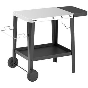 Outsunny Cărucior de bucătărie cu roți cărucior de servire cu cârlige, suport pentru role de hârtie și prosoape, oțel inoxidabil, 115 x 67, 5 x 80, 5 cm Negru | Aosom Romania imagine