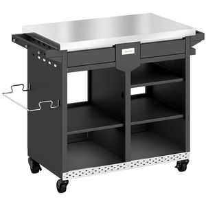 Outsunny Cărucior grătar 5-nivele Masă laterală cu suprafață de lucru din oțel inoxidabil rafturi reglabile sertar roți suport condimente suport prosoape | Aosom Romania imagine