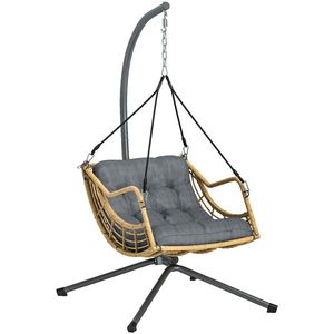 Outsunny Fotoliu suspendat din rășină împletită cu suport, scaun suspendat, pernă, prindere de siguranță, înălțime reglabilă, gri | Aosom Romania imagine