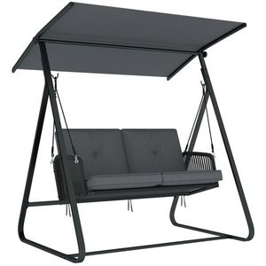 Outsunny Balansoar de grădină pentru 2 persoane din rășină împletită, leagăn exterior cu acoperiș reglabil și pernă groasă, gri | Aosom Romania imagine