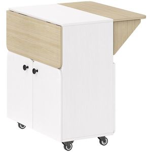HOMCOM Masă de sufragerie pliabilă pe roți, masă de bucătărie 4 persoane, 2 blaturi rabatabile, etajeră, dulap, 70x83x75cm, alb | Aosom Romania imagine