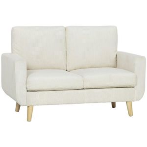 HOMCOM Canapea 2 locuri din velur reiat, canapea modernă de living 134 cm, șezut căptușit, perne cu arcuri, cremă | Aosom Romania imagine