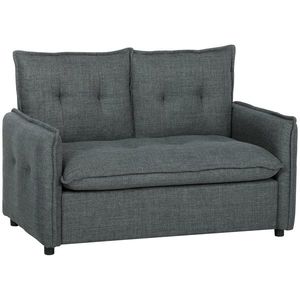HOMCOM Canapea 2 locuri, canapea de living modernă 131 cm cu șezut căptușit, perne cu arcuri, țesătură tip in, gri închis | Aosom Romania imagine