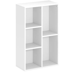 HOMCOM Bibliotecă raft de depozitare 2 nivele cu 5 compartimente, pentru living dormitor birou, 50x24x80cm, alb | Aosom Romania imagine