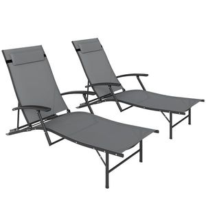 Outsunny Set de 2 Șezlonguri Pliante, Ajustabile în 4 Poziții cu Cotiere și Perne, 64x154x87 cm, Gri | Aosom Romania imagine