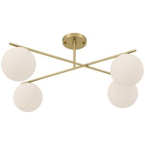 HOMCOM Plafonier candelabru modern cu 4 lumi cu soclu E14, montaj semi-aplatizat, aur si crem | Aosom Romania imagine