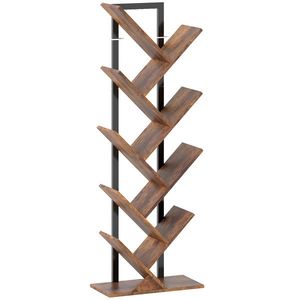 HOMCOM Bibliotecă în formă de copac cu 9 niveluri, corp de depozitare industrial cu cadru din oțel, 50x24x136cm, Maro rustic | Aosom Romania imagine