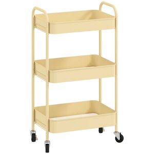 HOMCOM Cărucior auxiliar pe roți cu 3 niveluri Cărucior de bucătărie cu 3 coșuri și 2 mânere 45x30, 6x79 cm Galben | Aosom Romania imagine
