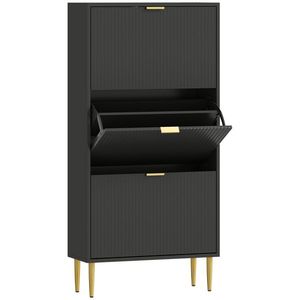 HOMCOM Mobilier pentru pantofi 18 perechi cu 3 sertare rabatabile, uși canelate și rafturi reglabile, 60x24x122, 5cm, negru | Aosom Romania imagine