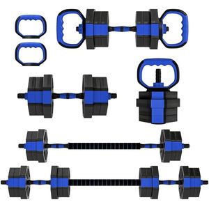SPORTNOW Set gantere fitness 6-în-1 ganteră reglabilă 20 kg kettlebell, bară de haltere suport pentru flotări albastru | Aosom Romania imagine