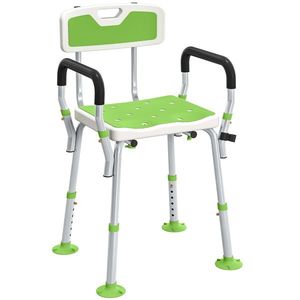 HOMCOM Taburet scaun de duș ergonomic înălțime reglabilă picioare antiderapante 56, 5 x 53, 5 x 87 cm blanc et vert | Aosom Romania imagine