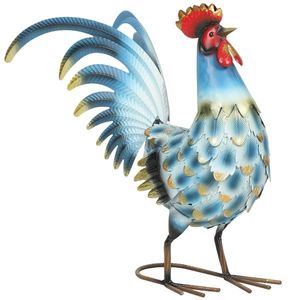 Outsunny Statuetă de cocoș pentru grădină, figură metalică, sculptură de cocoș în picioare 41 cm cu ancore de pământ, Multicolor | Aosom Romania imagine