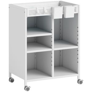 HOMCOM Raft pe roți, 4 niveluri, polițe reglabile & coșuri suspendabile pentru birou de acasă și living, Alb | Aosom Romania imagine