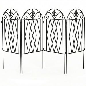 Outsunny Set de 4 garduri metalice de grădină 125x56 cm cu design arcuit, rezistente, ușor de instalat, pentru patio, gazon, negru | Aosom Romania imagine