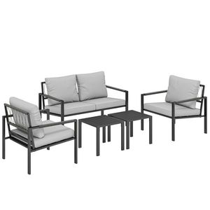 Outsunny Set mobilier grădină 4 persoane rezistent la intemperii set mobilier balcon cu canapea 2 locuri, fotoliu, perne, măsuță Gri deschis | Aosom Romania imagine