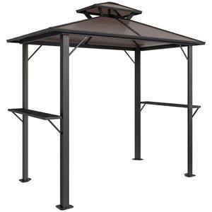 Outsunny Pavilion pentru grătar 2, 5 x 1, 5 m, adăpost impermeabil cu acoperiş dublu din policarbonat, raft lateral, maro | Aosom Romania imagine