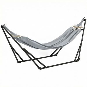 Outsunny Suport cu Hamac Pliabil din Oțel, 2 în 1 pentru Hamac sau Scaun Suspendat, Sac de Transport Inclus 268x89x100cm Gri | Aosom Romania imagine
