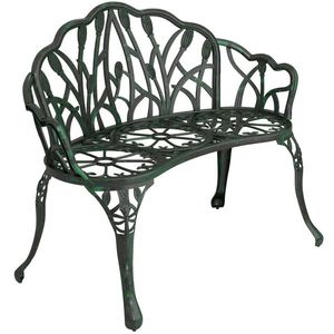 Outsunny Banc de grădină din aluminiu turnat, banc exterior 2 locuri cu spătar lalea, șezut floral, 99x57x78cm, vert antique | Aosom Romania imagine
