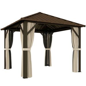 Outsunny Pavilion de grădină aprox. 3 x 3 m pavilion din aluminiu cu acoperiș din oțel Hardtop plasă anti-țânțari 4 părți, UPF50+ | Aosom Romania imagine