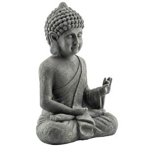 Outsunny Statuie de Grădină, Sculptură Buddha Șezând din Oxid de Magneziu, Decorațiune Spirituală 32 x 23 x 51 cm, Gri Închis | Aosom Romania imagine