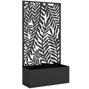 Outsunny Jardinieră cu protecție vizuală jardinieră cu spalier motive cu frunze tropicale 61 x 23 x 113 cm Negru | Aosom Romania imagine