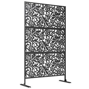Outsunny Panou paravan decorativ exterior Claustra decorativă grădină 3 panouri cu model floral Oțel 122 x 45 x 198 cm Negru | Aosom Romania imagine